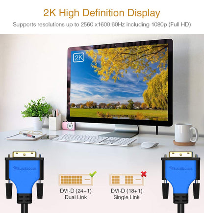 DVI to DVI Monitor Cable (10FT, 24+1 Dual Link, Digital Video Cable, Male to Male) - for Gaming, DVD, Laptops, HDTV and Projector